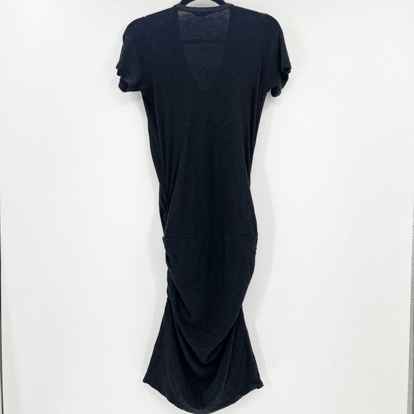 Monrow Mommy Women's Black V Neck Ruched Midi Maternity Dress Size L - Picture 3 of 3